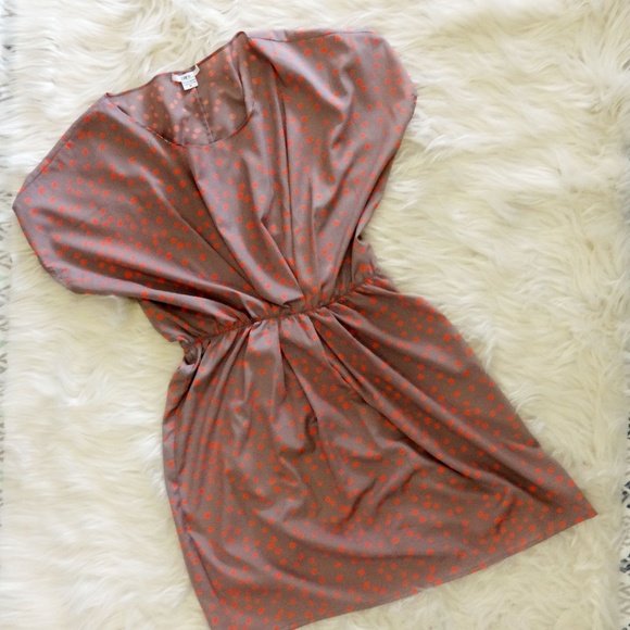 Bar III Polka Dot Flutter Sleeve Tunic Dress Muted Purple Coral Dots - Picture 1 of 4